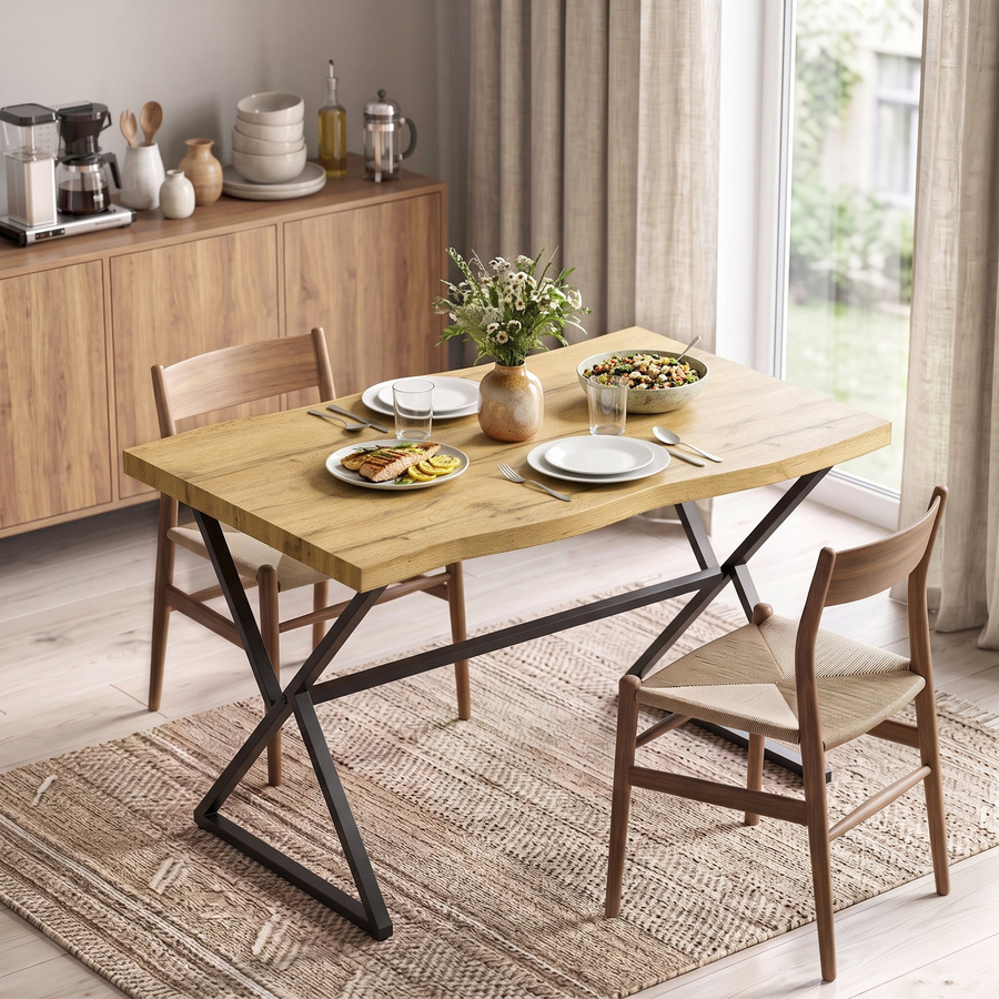 HOMCOM Esstisch für 2 Personen im modernen Stil mit Metallfüßen und dicker Tischplatte, Farbe Schwarz und Eiche, B/T/H: 110 x 67 x 75,5 cm - Bild 2