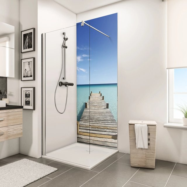 Schulte DecoDesign Duschrückwand Foto Steg Malediven in Blau, B/H: 90 x 210 cm - Bild 1