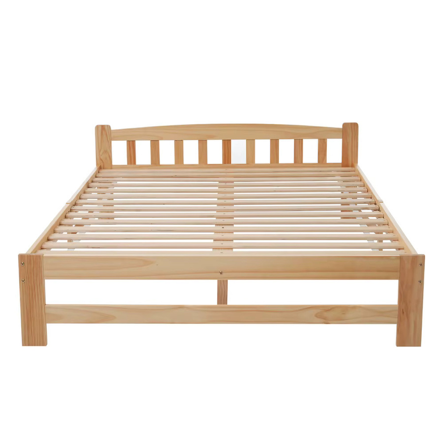 KOMHTOM Massivholzbett in Beige als Futon-Doppelbett mit Kopfteil und Lattenrost, Breite: 140 cm, Tiefe: 200 cm - Bild 2