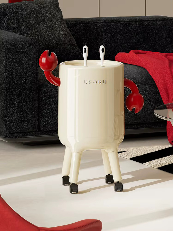 UFORU Doppelwandiger Mülleimer mit Federdeckel und Rollen, Beige, B/T/H: 45,0 x 24,0 x 24,0 cm - Bild 6