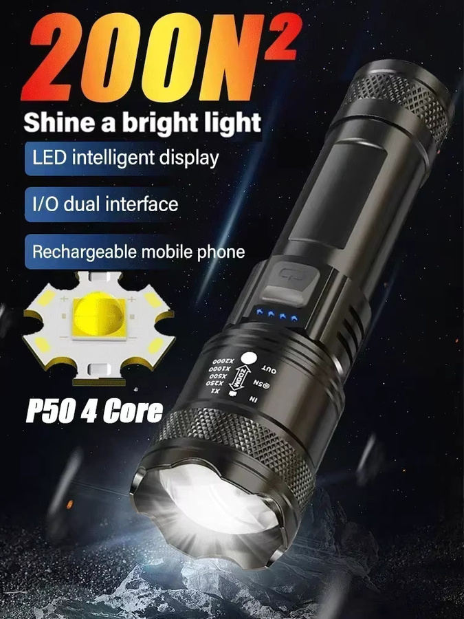 ZHIYU Taktische LED-Taschenlampe in Schwarz, 2000 lm, USB wiederaufladbar, wasserdicht mit Zoom-Funktion - Bild 7
