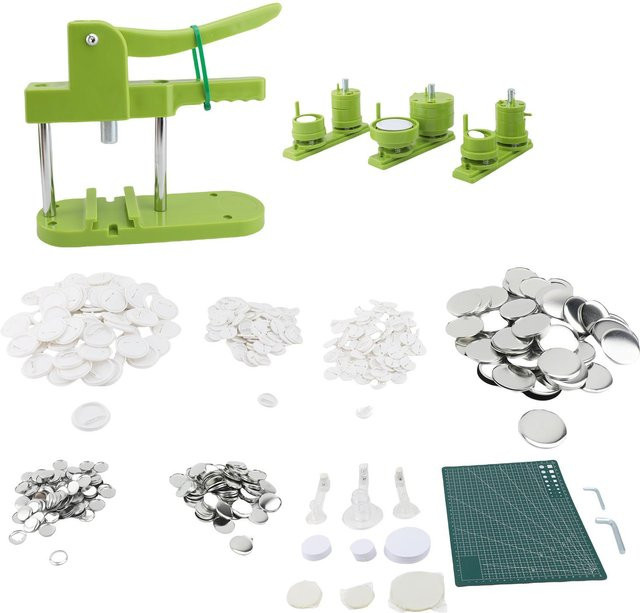 ZuiyouBeauty1 Abzeichen-Knopferstellmaschine Rundes Pin-Kit mit Knopf-Folie und leerem Papier in Weiß und Grün - Bild 1