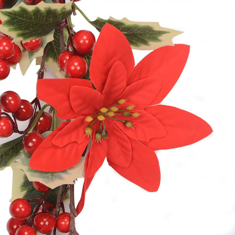 Tooarts Weihnachtliche Stechpalmen-Girlande mit roten Beeren und grünen Blättern aus Kunststoff, 195 cm - Bild 5