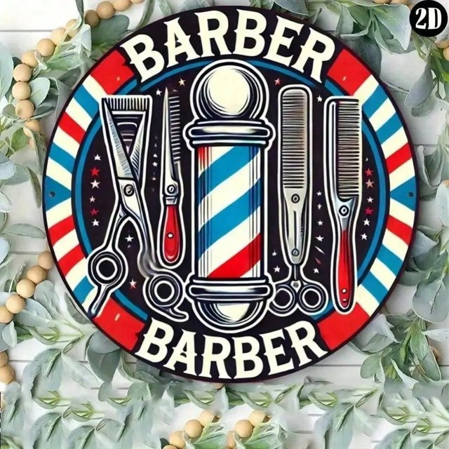 Sheglam Vintage Barbier-Shop Blechschild Runde Metall-Wanddekoration Multicolour Durchmesser: 20 cm - Bild 1