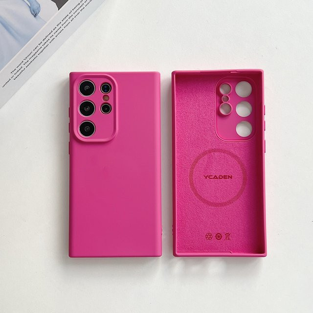 Magnetische Flüssigsilikon Hülle für Samsung Galaxy S25 S24 S23 S22 Ultra Plus in Pink, stoßfeste MagSafe kompatible Schutzhülle - Bild 1
