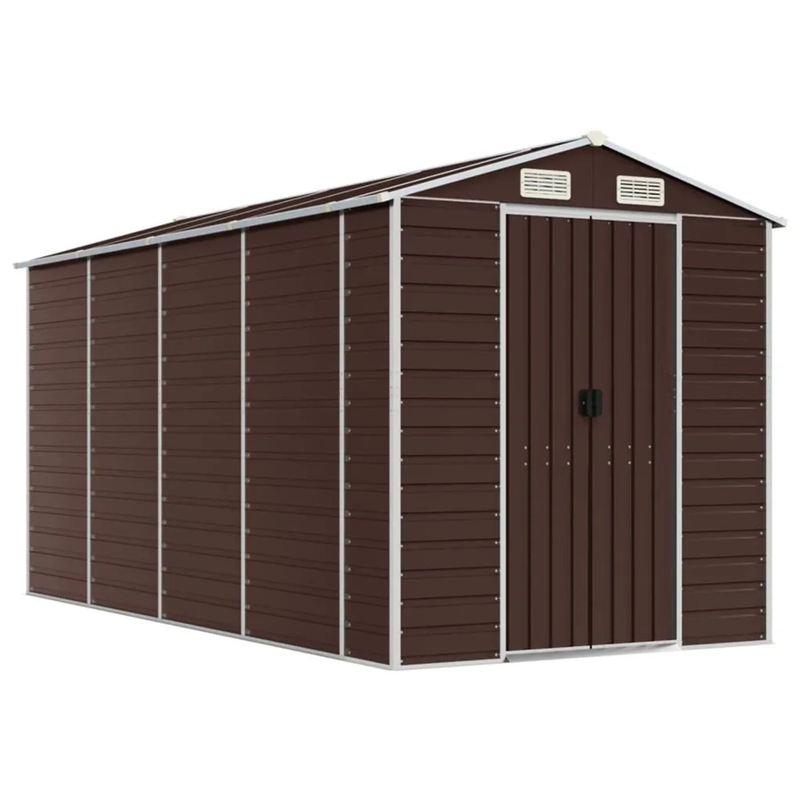 vidaXL Gerätehaus aus verzinktem Stahl in Braun mit Schrägdach, B/T/H: 191 x 385 x 198 cm - Bild 2
