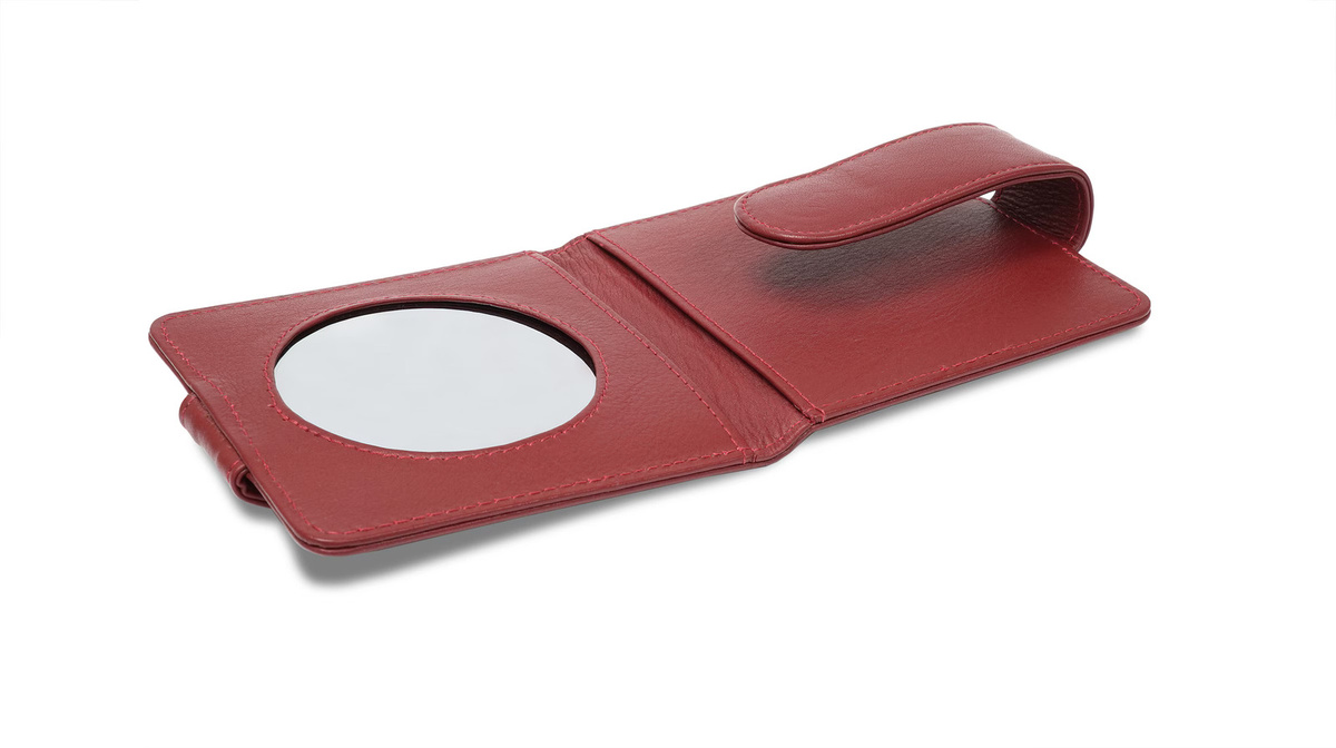 Fielmann Schminkspiegel in Lederetui, rot, Unisex - Bild 1