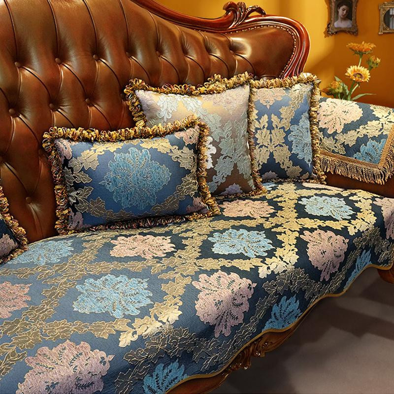 Yiran Furniture Luxus Jacquard Armlehnenbezug für das Sofa in Gold, B/H: 48 x 55 cm - Bild 2