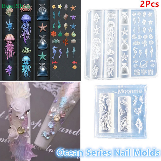 3D-Silikon-Nagelkunstformen, transparente Maniküre-Vorlage, Ozean-Themen - Bild 1