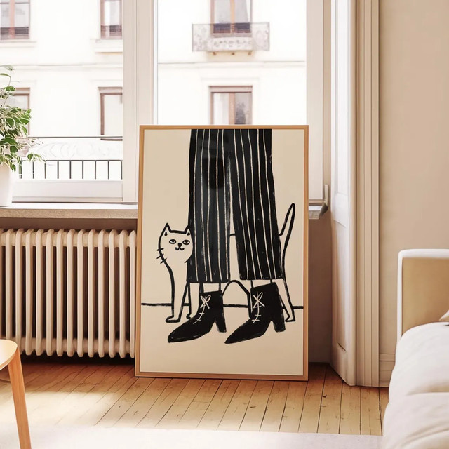 Moderne Wanddekoration von SHENCHEN mit Katzen- und Streifenmuster in Schwarz, rechteckig - Bild 1