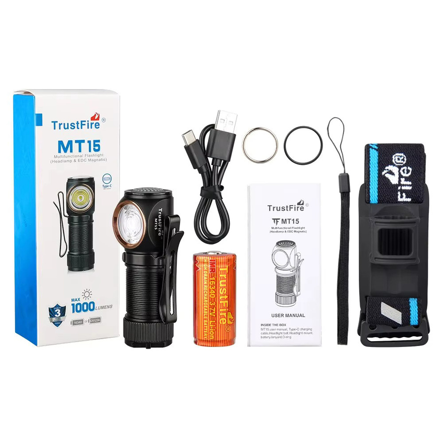 Trustfire MT15 LED-Stirnlampe in Schwarz mit 1000 lm, wiederaufladbar via USB-C, Mini EDC Winkelkopf-Taschenlampe mit Magnet und MVP-Optik - Bild 3