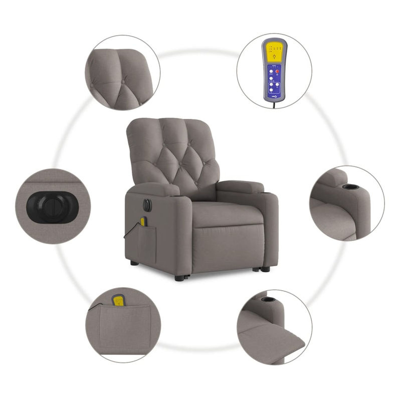 Vidaxl Elektrischer Massagesessel mit Aufstehhilfe in Taupe Meliert aus Stoff - Bild 4