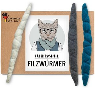 Kater Kasimir, 3 Filzwürmer, handgerollt aus echtem Wollfilz - Bild 1
