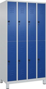 C+P Doppelstock-Spind Classic PLUS mit 4 Abteilen, Füße, Grau/Blau, H x B x T: 195 x 100 x 50 cm - Bild 1