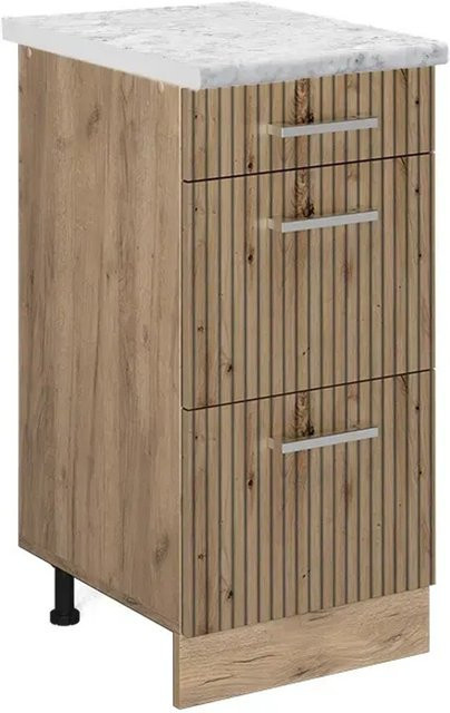 Vicco Küchenunterschrank R-Line Artisan-Eiche/Goldkraft Eiche mit Marmor-Optik, B/T/H: 40 x 60 x 81,6 cm - Bild 1