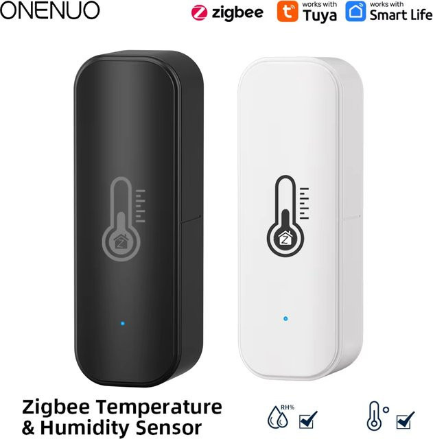 ONENUO Zigbee Temperatur- und Feuchtigkeitssensor mit Tuya App Steuerung, Thermometer und Hygrometer in Schwarz oder Weiß - Bild 1
