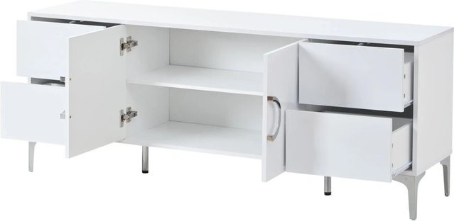 okwish Beistellschrank mit Schubladen und Türen in Weiß, modern und glänzend, B/T/H: 150 x 38 x 59,5 cm - Bild 1