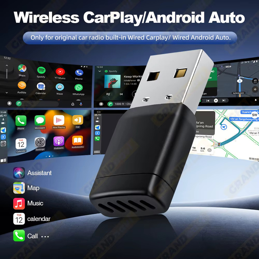 Grandnavi 2in1 Mini Kabelloser CarPlay und Android Auto Adapter, USB Dongle für Audi, Toyota, VW, Peugeot, MG und Ford, Schwarz - Bild 3