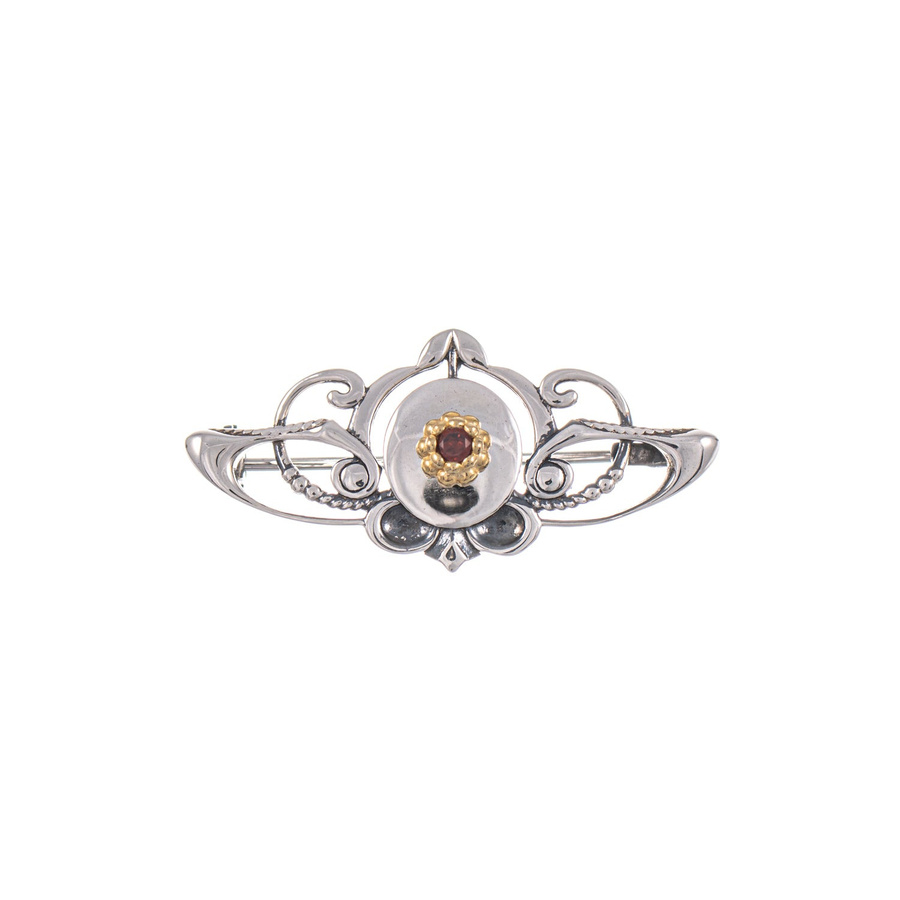 Brosche 925 Silber, geschwärzt, teilvergoldet, Granat - Bild 1