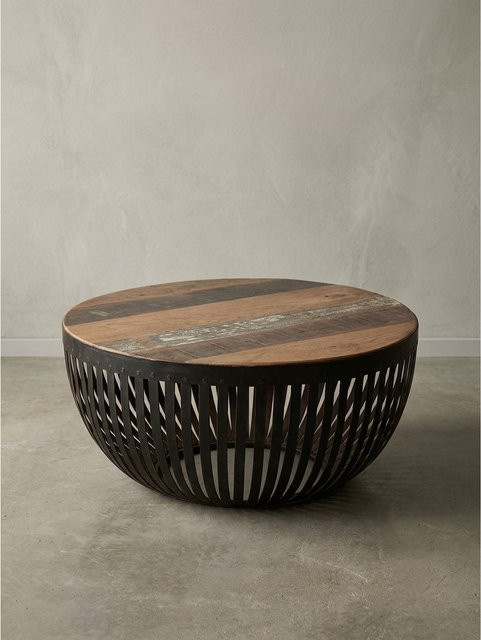 KADIMA DESIGN Couchtisch im Industrial Design aus Holz und Metall in Braun und Schwarz, B/T/H: 70 x 33 x 70 cm - Bild 1