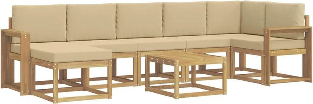 vidaXL Outdoor-Sofagarnitur 8-teilig aus Akazienholz mit Kissen in Weiß und Beige - Bild 1