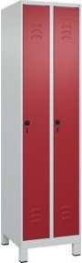 C+P Spind Classic PLUS Garderobenschrank mit 2 Abteilen, Füße, Grau/Rot, H x B x T: 195 x 50 x 50 cm - Bild 1