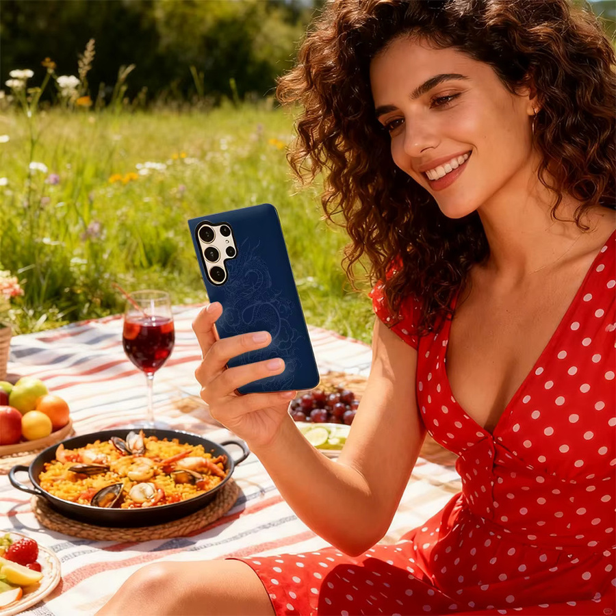 Indigo Dragon Clouds Handyhülle für Samsung Galaxy S25 Ultra, S24 und S23 Ultra Plus in Blau, stoßfeste doppellagige Rückseite - Bild 6