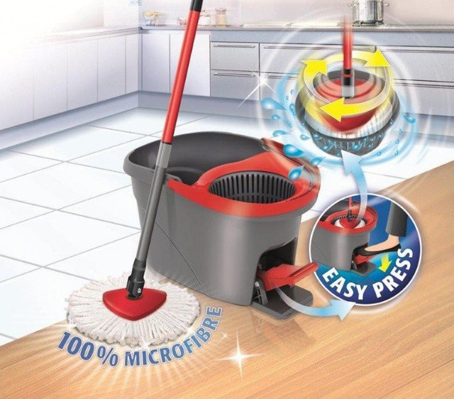 Vileda EasyWring & Clean Wischsystem mit Microfaser Mop, Teleskopstiel und Rotationseimer mit Powerschleuder in Rot - Bild 1