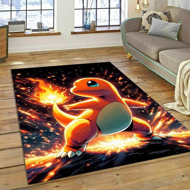 Pokémon Teppich mit Glurak, Glumanda und Dracaufeu für Wohnzimmer und Schlafzimmer, B/H: 60 x 40 cm - Bild 1