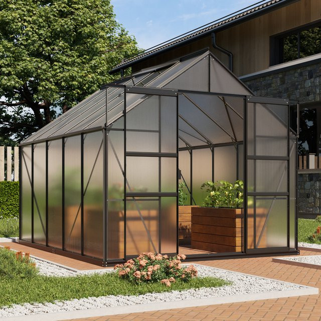Vitavia Gewächshaus Mars 8300 in Schwarz mit 8,3 m² Fläche, Polycarbonat-Platten und Doppelschiebetür - Bild 1