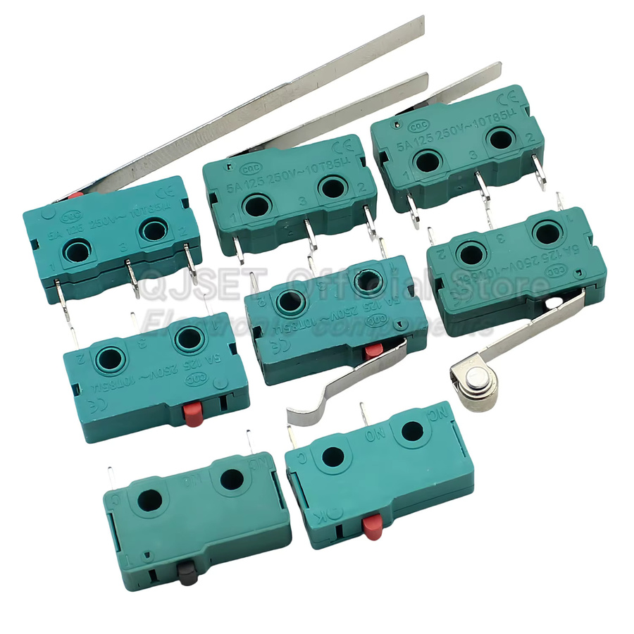 5 Stück Mikroschalter KW12 mit Silberkontakten, 5A 250V, Grüner Reiseendschalter, 2Pin oder 3Pin, KW11-3Z-2 mit geradem oder gebogenem Griff/Roller - Bild 2