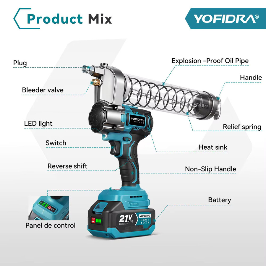 Yofidra Elektrische Fettpresse Hochdruck-Schmieröleinspritzmaschine 15000PSI 103Mpa für Makita-Akku - Bild 2