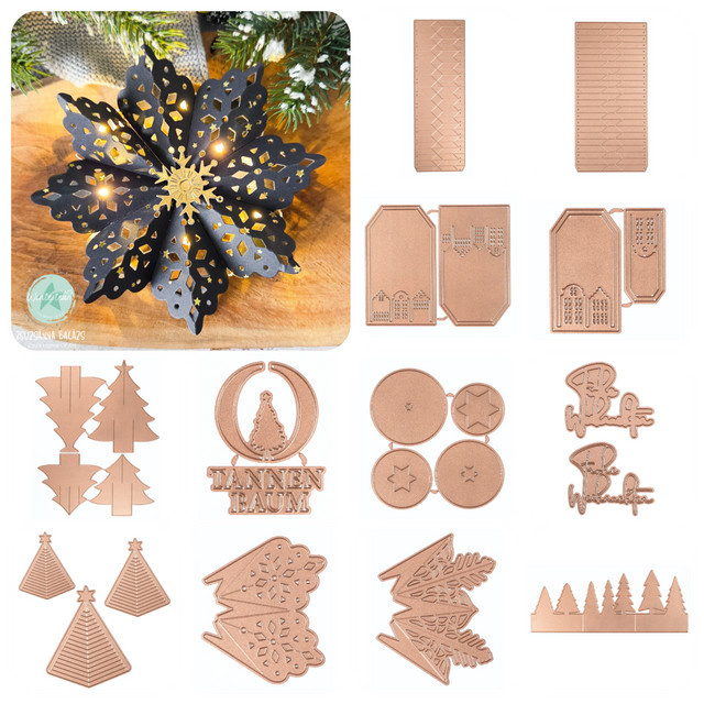 Silberne Metall-Stanzformen für Scrapbooking und Kartenherstellung mit Schneeflocken- und Weihnachtsbaum-Motiven - Bild 1