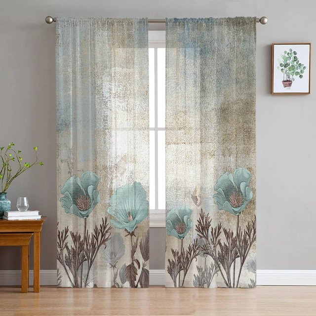 Transparentes Voile-Fensterbehang mit Retro-Tulpenmuster von Your Warm Home, Breite: 135 cm, Höhe: 114 cm - Bild 1