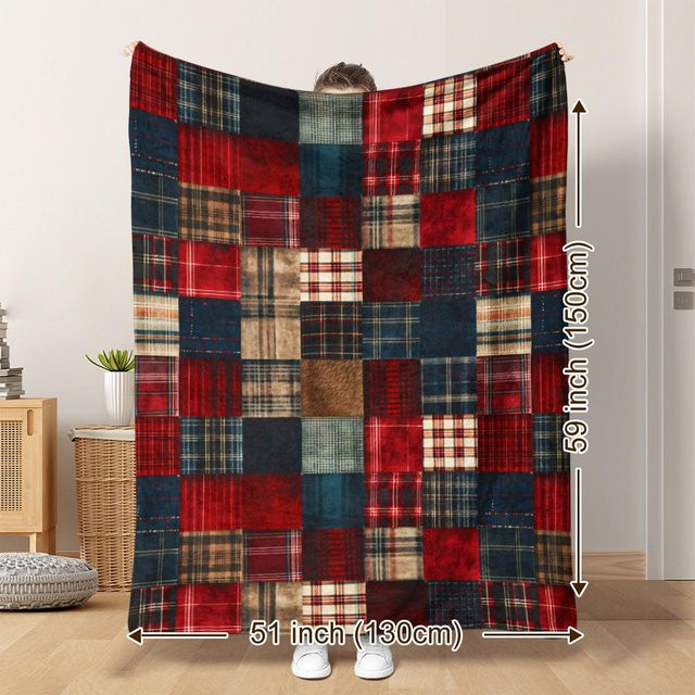 JMG Household Supplies Flanelldecke mit Vintage Karomuster, gesteppt, Multicolour, B/B: 150 x 150 cm - Bild 1