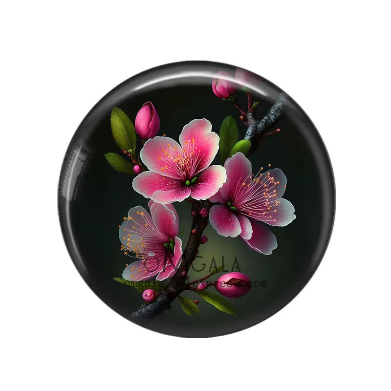 OMGALA Foto-Glas-Cabochon, Pfirsichblüten-Blumenmuster, rund - Bild 2