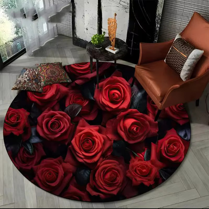 Runder Teppich Lucky Red Rose mit floralem Design, rutschfest und pflegeleicht - Bild 1