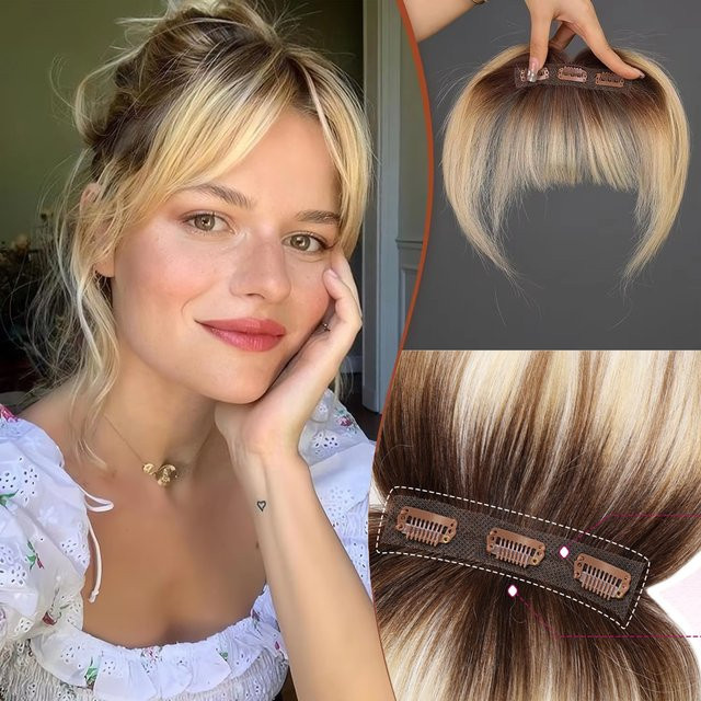 HAIRCUBE Clip-in-Pony Ombre Hellblond, 100 % Echthaar, Wispy Bangs - Bild 1