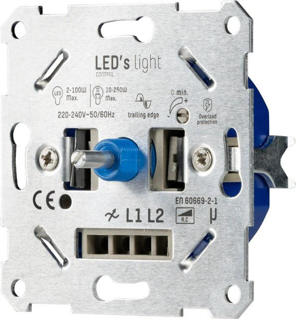 3-poliger LED Dimmer für den Wand Einbau aus Metall und Kunststoff - Bild 1