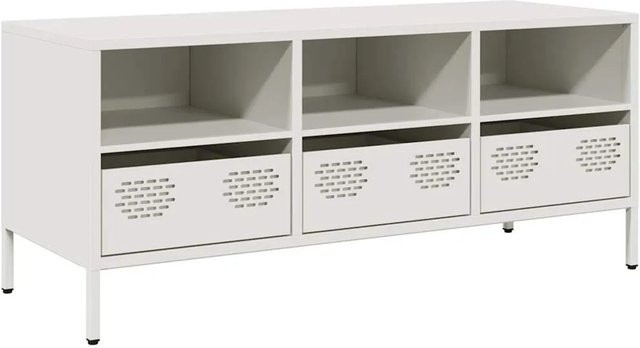 vidaXL TV-Schrank aus kaltgewalztem Stahl in Weiß im Industrie-Stil, B/T/H: 101,5 x 39 x 43,5 cm - Bild 1