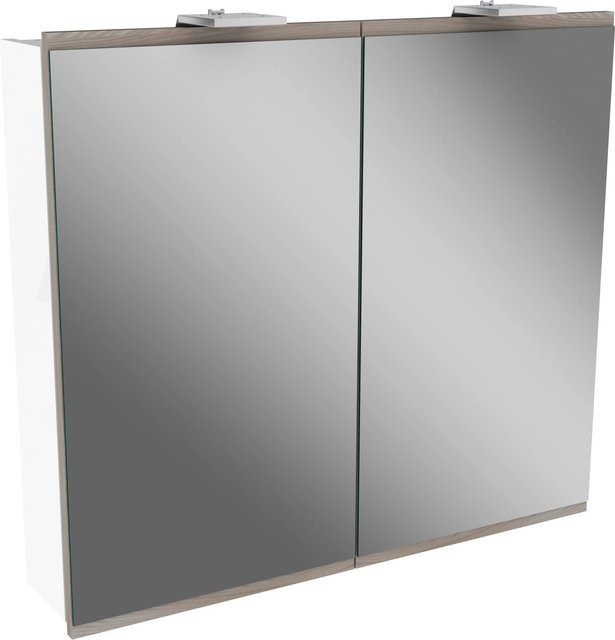 Fackelmann Spiegelschrank Lima Weiß mit LED-Beleuchtung, Steckdose und Softclose-Türen, B/H/T: 80 x 73 x 15,3 cm - Bild 1