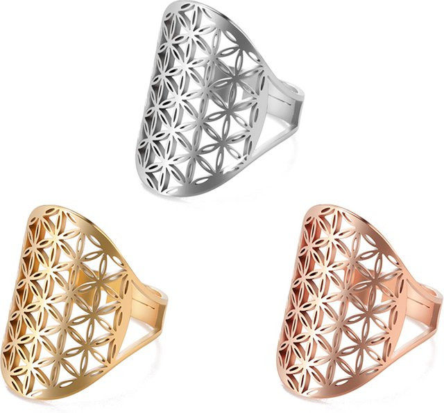 konminry Ring Edelstahl, Blume des Lebens, verstellbar, Unisex - Bild 1