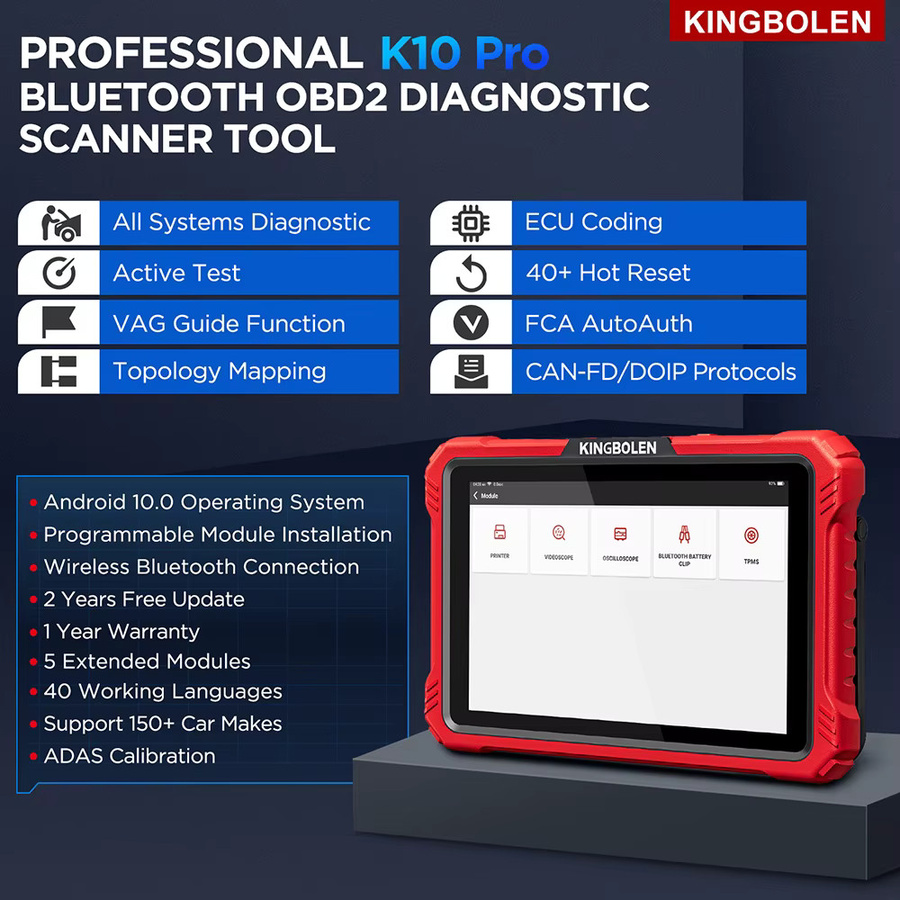 KINGBOLEN K10 PRO Vollsystem-Diagnosetool in Rot mit ECU-Codierung, OBD2-Scanner, CAN FD und DoIP für aktive Tests und 40+ Resets - Bild 6