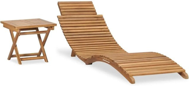 vidaXL Klappbare Sonnenliege aus Teakholz mit Tisch und Ablage in Braun - Bild 1