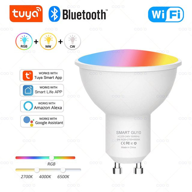 Tuya Smart LED GU10 Glühbirne mit WiFi und Bluetooth, dimmbarer Spotlight in Weiß, kompatibel mit Alexa und Google Assistant - Bild 1