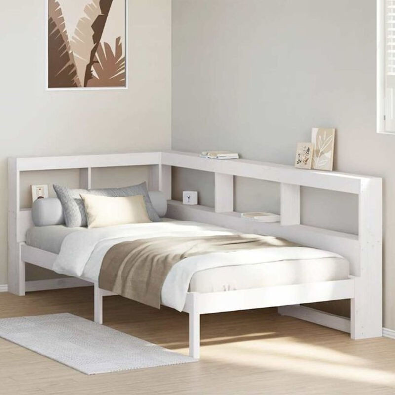 Massivholzbett mit Regal aus Kiefer von Vidaxl, Weiß, B/T/H: 90 x 190 x 80 cm - Bild 1