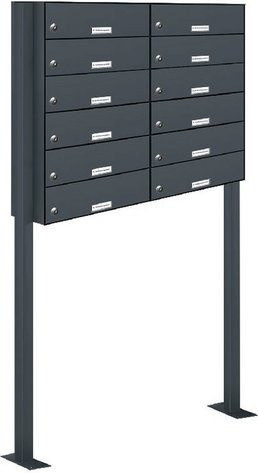 AL Briefkasten-System für 12 Parteien mit Zaundurchwurf, grau, B/H/T: 153,65 x 150,0 x 27,5 cm - Bild 1