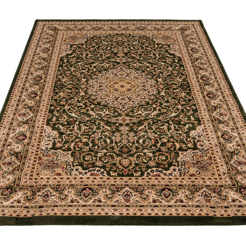 Orientalischer Teppich mit floralem Medaillon in Dunkelgrün, Gold und Beige für Wohnzimmer und Schlafzimmer - Bild 2