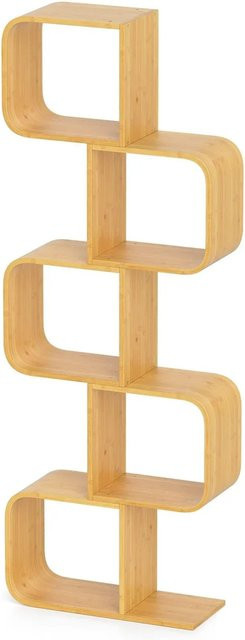 Costway Bücherregal aus Bambus in S-Form mit 5 Etagen, Braun, B/T/H: 66 x 23 x 165 cm - Bild 1