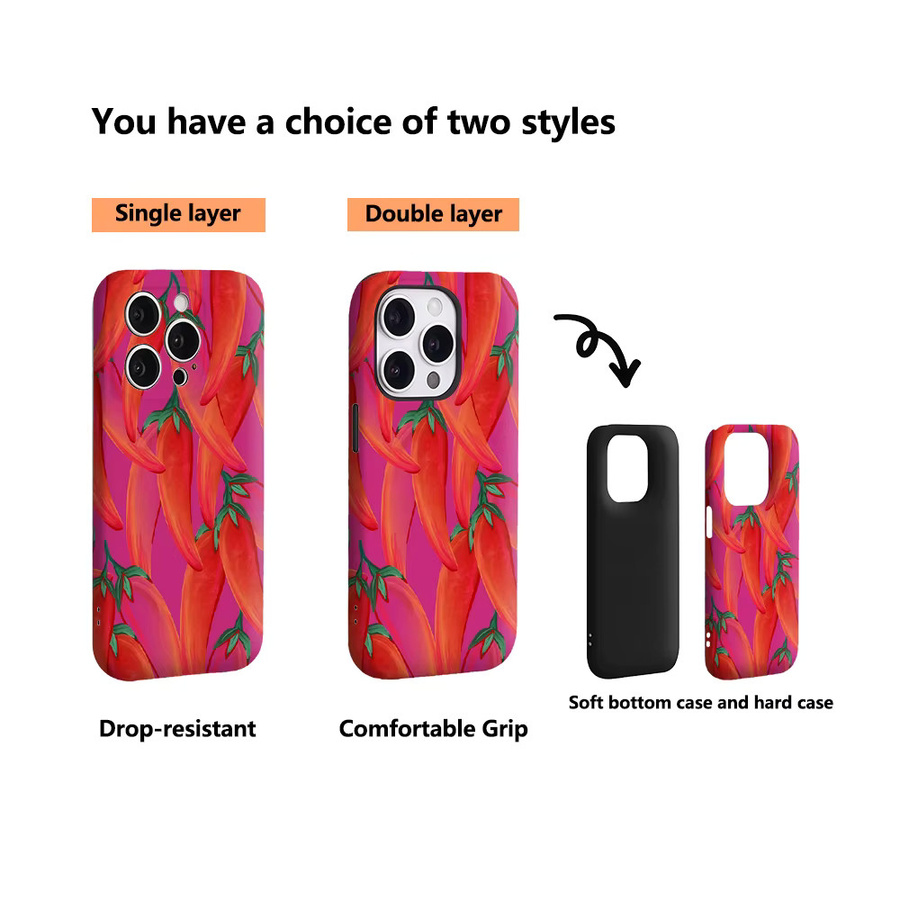 Potdemiel Handyhülle mit Chili-Pfeffer Design in Fuchsia-Rot für iPhone 17 16 15 14 13 Pro Max Plus mit Magnetfunktion und Doppel-Schutzschicht - Bild 3